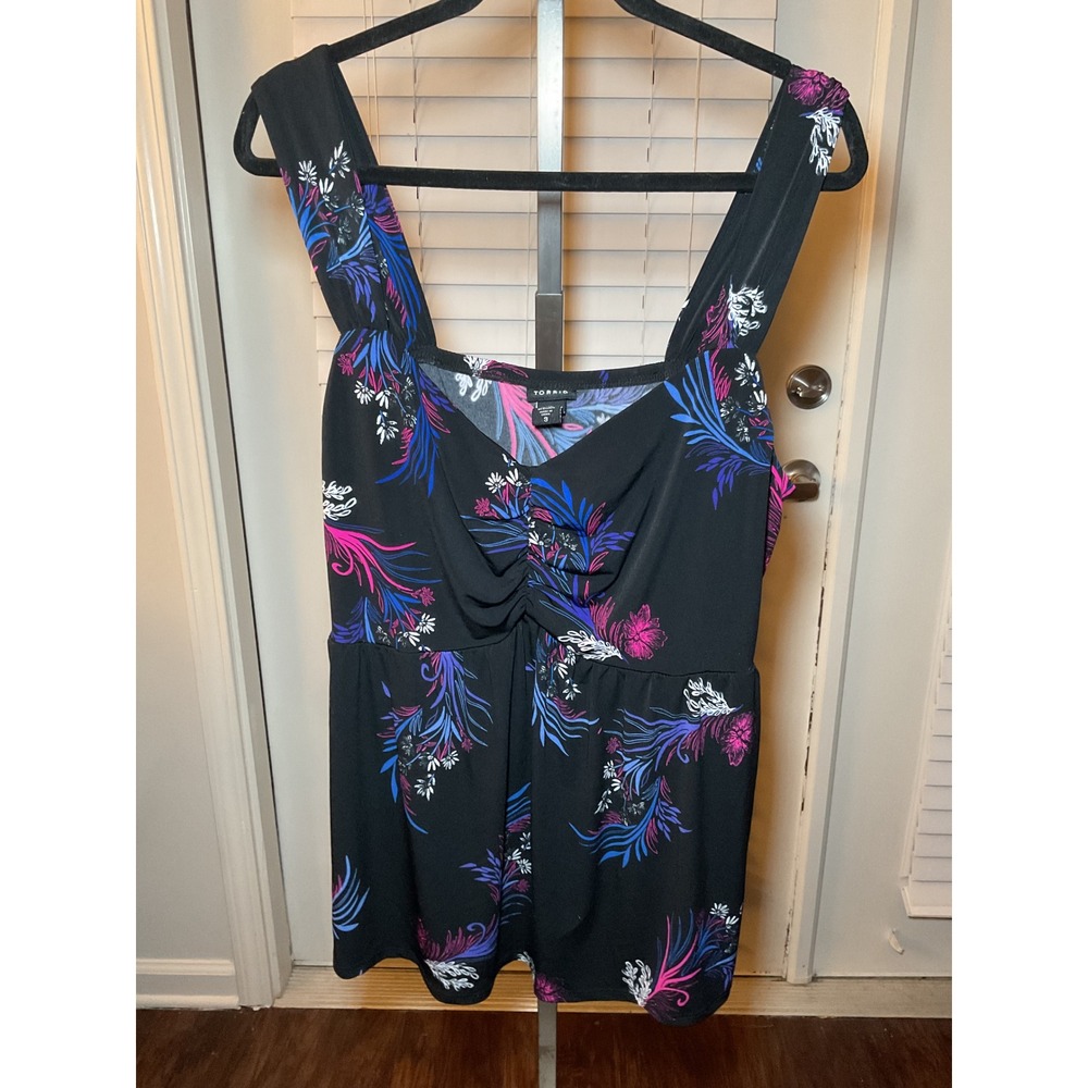 Torrid Floral Tank‎ Top Ruched Sweetheart Neckline Plus Size Black Size 3